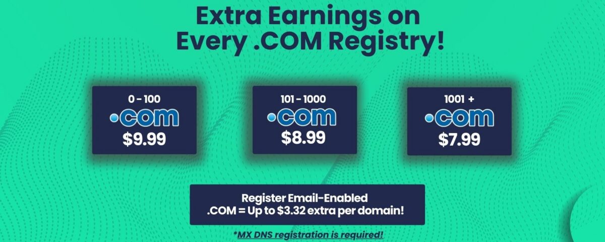 .COM Discount Program – Extra Earnings on Every Email-Enabled .COM Registration!