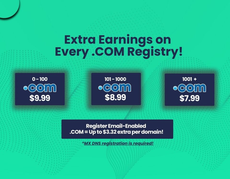 .COM Discount Program – Extra Earnings on Every Email-Enabled .COM Registration!