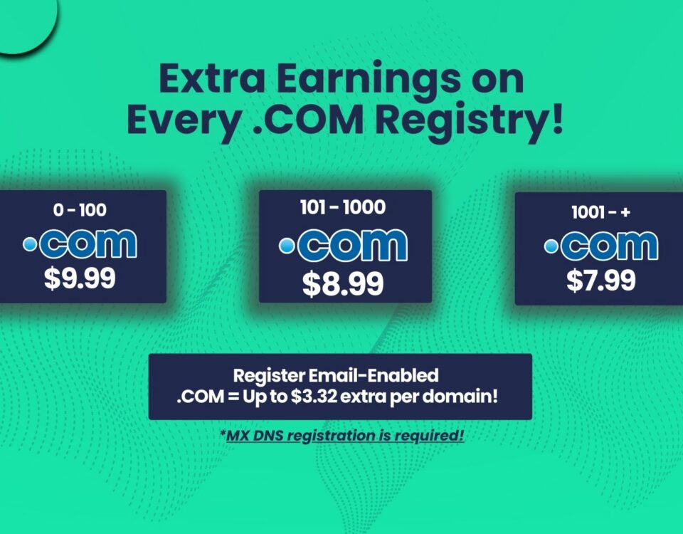 .COM Discount Program – Extra Earnings on Every Email-Enabled .COM Registration!
