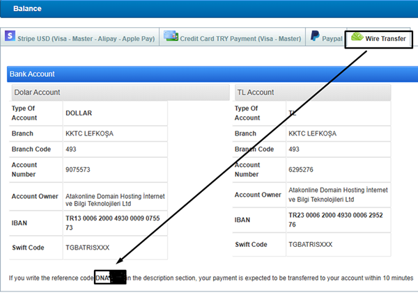 Domain Name API Bank Transfer Reference Code Example - Reseller Deposit Guide